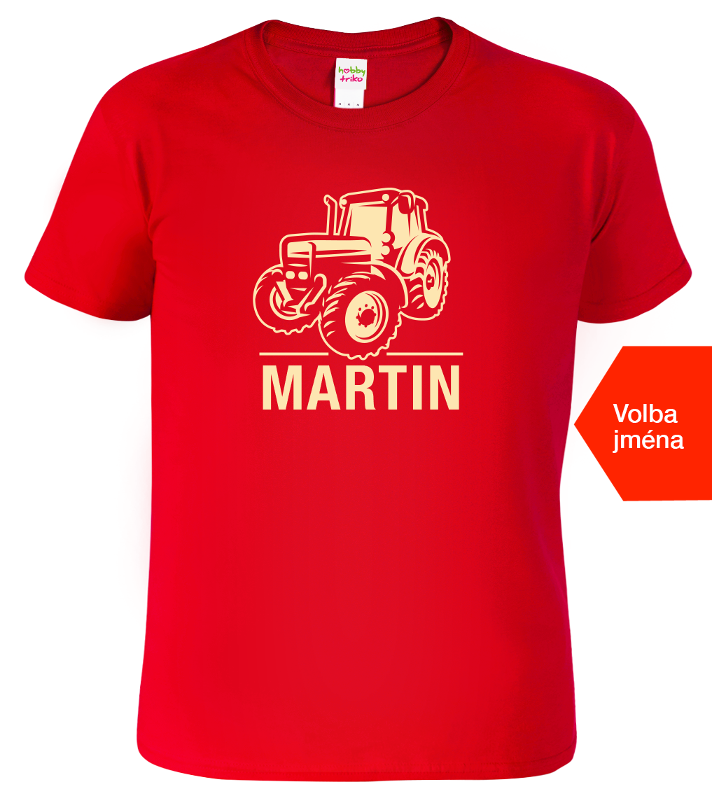 Dětské tričko s traktorem a jménem - Moderní traktor Velikost: 12 let / 158 cm, Barva: Červená (07)
