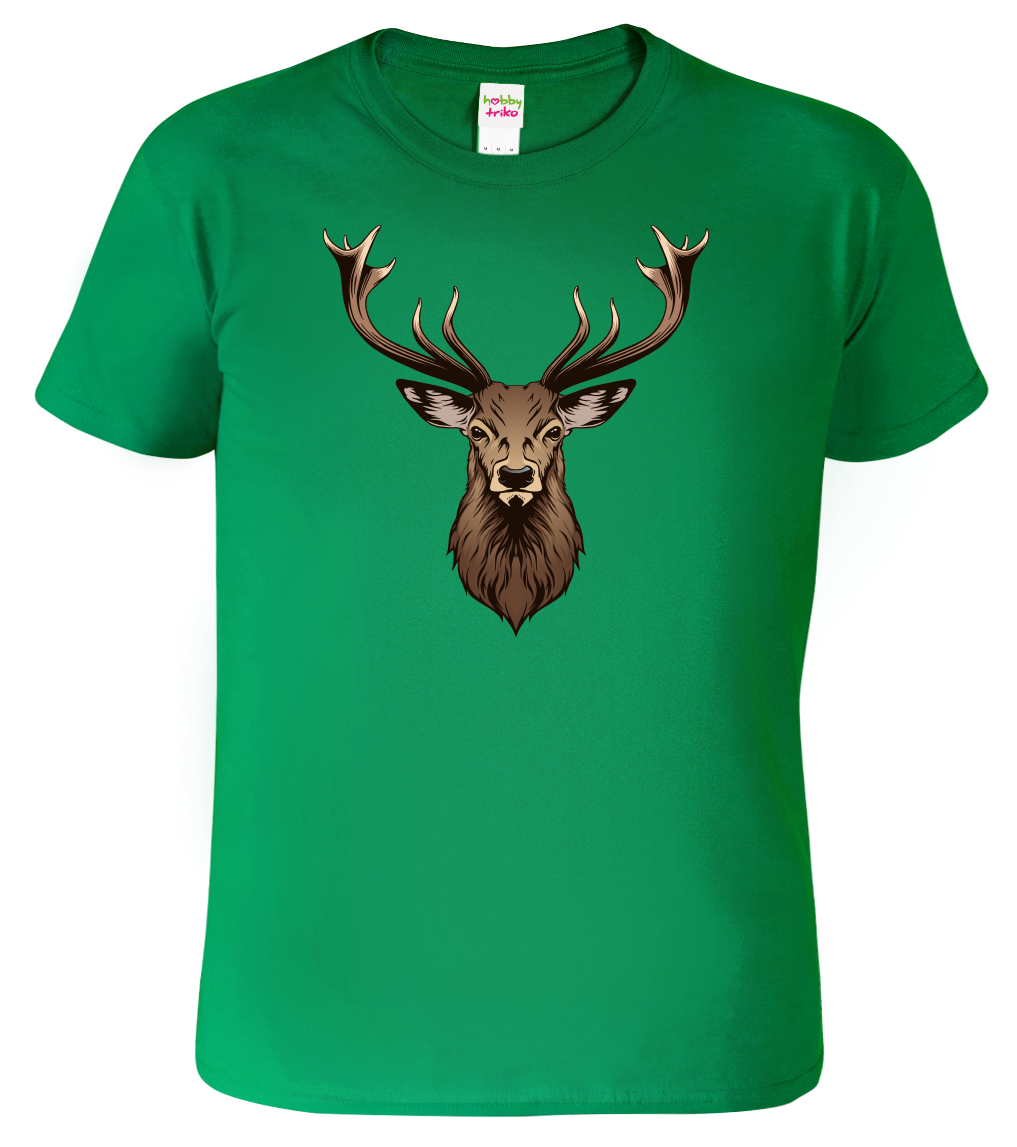 Tričko pro myslivce s jelenem - Hlava jelena Velikost: M, Barva: Středně zelená (16)