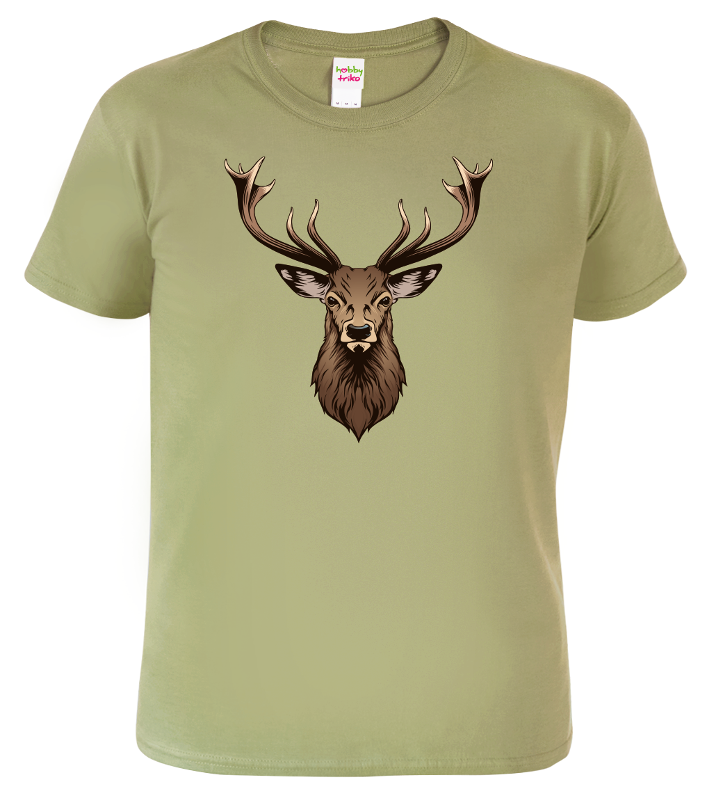Tričko pro myslivce s jelenem - Hlava jelena Velikost: XL, Barva: Světlá khaki (28)