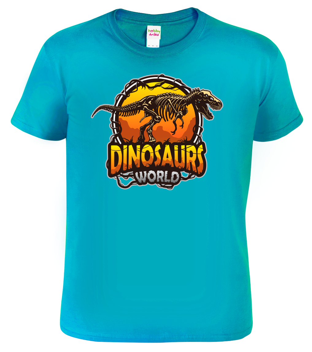 Dětské tričko s dinosaurem - Dinosaurs world Velikost: 4 roky / 110 cm, Barva: Tyrkysová (44)