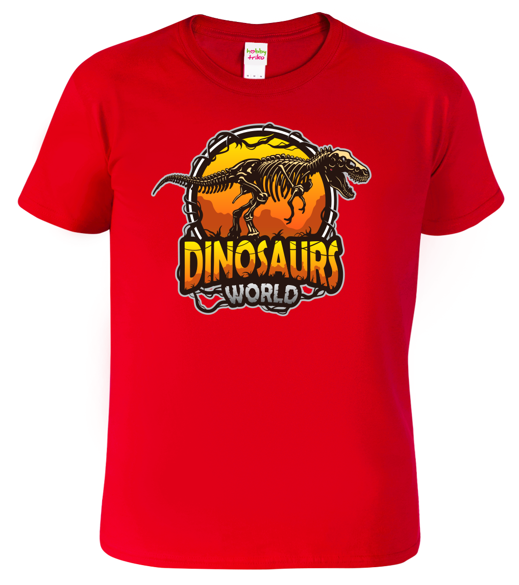 Dětské tričko s dinosaurem - Dinosaurs world Velikost: 4 roky / 110 cm, Barva: Červená (07)