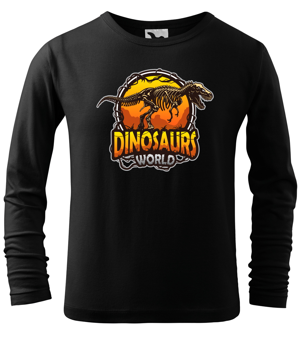 Dětské tričko s dinosaurem - Dinosaurs world (dlouhý rukáv) Velikost: 4 roky / 110 cm, Barva: Černá (01), Délka rukávu: Dlouhý rukáv