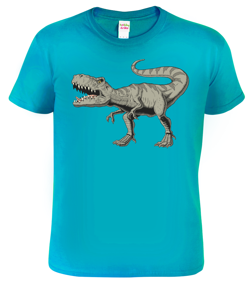 Dětské tričko s dinosaurem - T-Rex Velikost: 8 let / 134 cm, Barva: Tyrkysová (44)