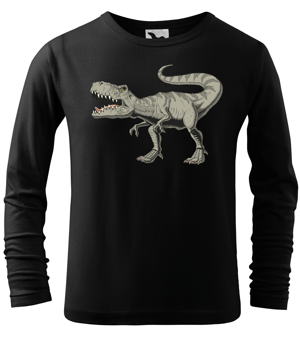 Dětské tričko s dinosaurem - T-Rex (dlouhý rukáv) Velikost: 6 let / 122 cm, Barva: Černá (01), Délka rukávu: Dlouhý rukáv