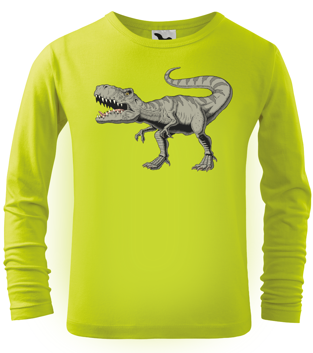 Dětské tričko s dinosaurem - T-Rex (dlouhý rukáv) Velikost: 6 let / 122 cm, Barva: Apple Green (92)