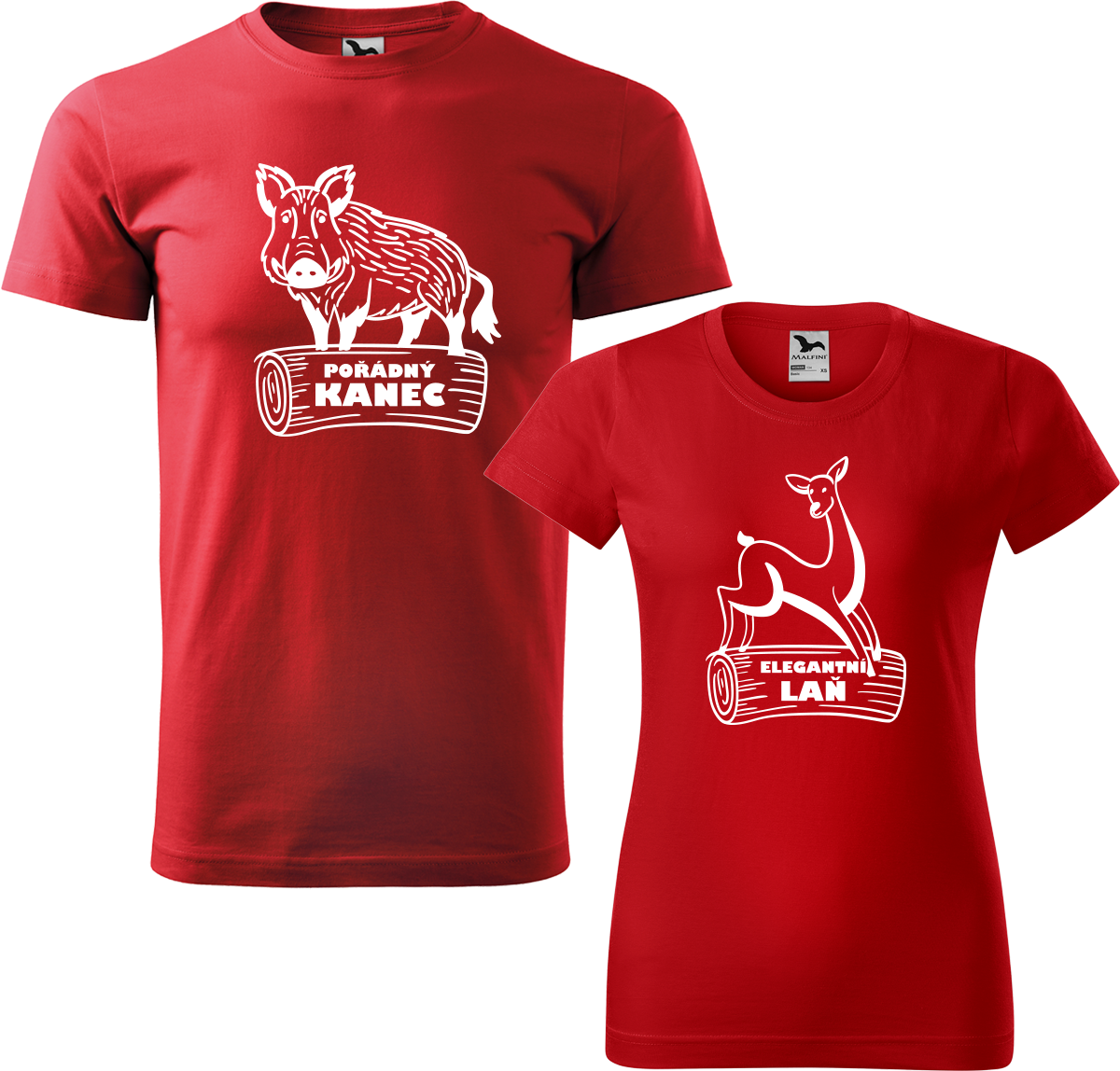 Trička pro páry - Kanec a laň Barva: Červená (07), Velikost dámské tričko: S, Velikost pánské tričko: XL