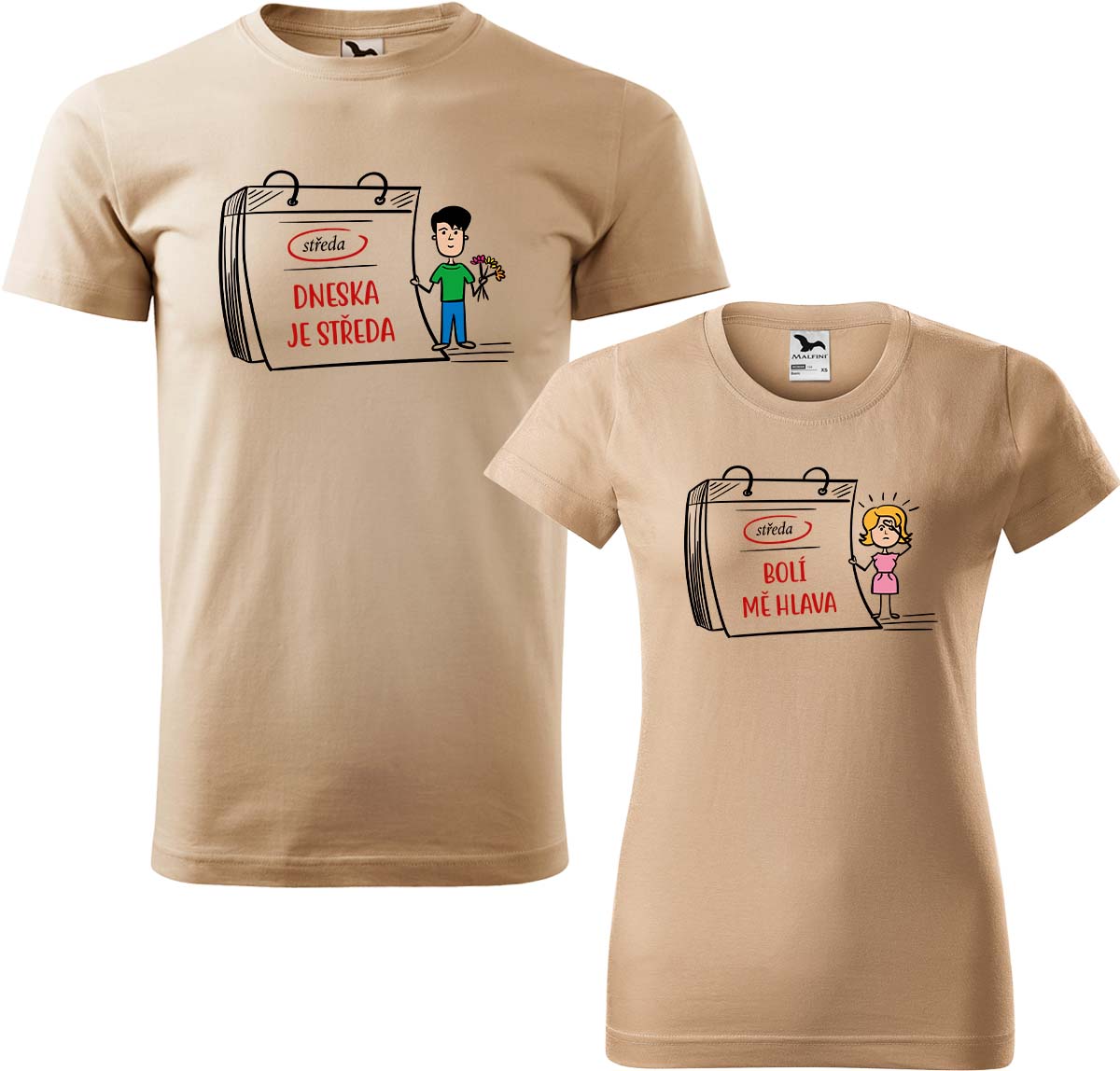 Trička pro páry - Dneska je středa Barva: Písková (08), Velikost dámské tričko: S, Velikost pánské tričko: M