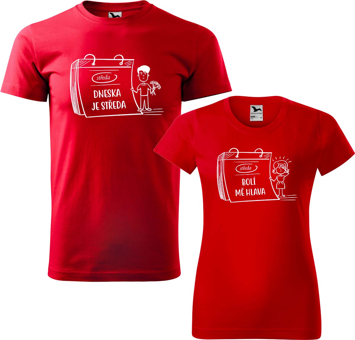 Trička pro páry - Dneska je středa Barva: Červená (07), Velikost dámské tričko: M, Velikost pánské tričko: XL