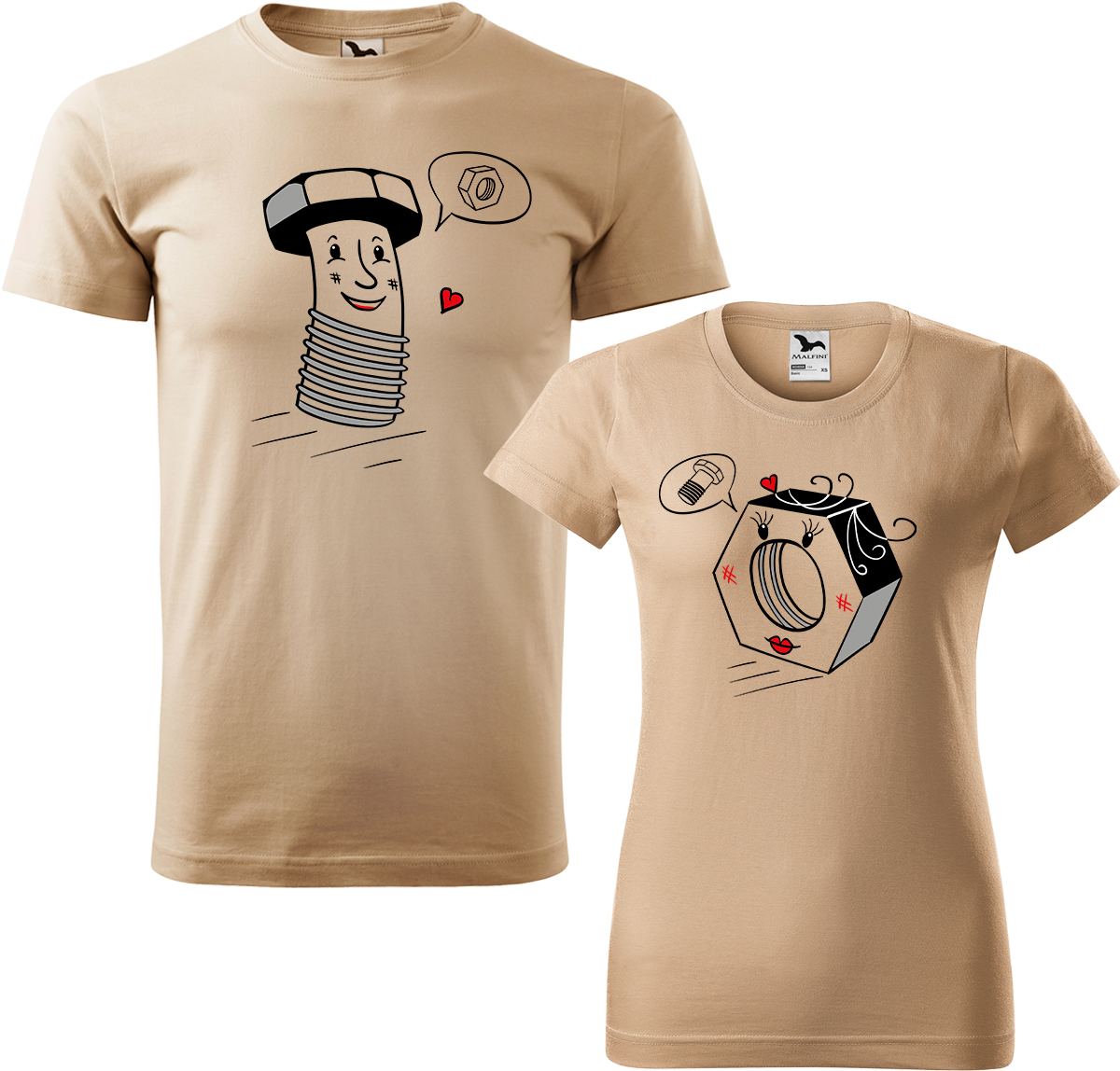 Trička pro páry - Šroubek a matička Barva: Písková (08), Velikost dámské tričko: XL, Velikost pánské tričko: XL