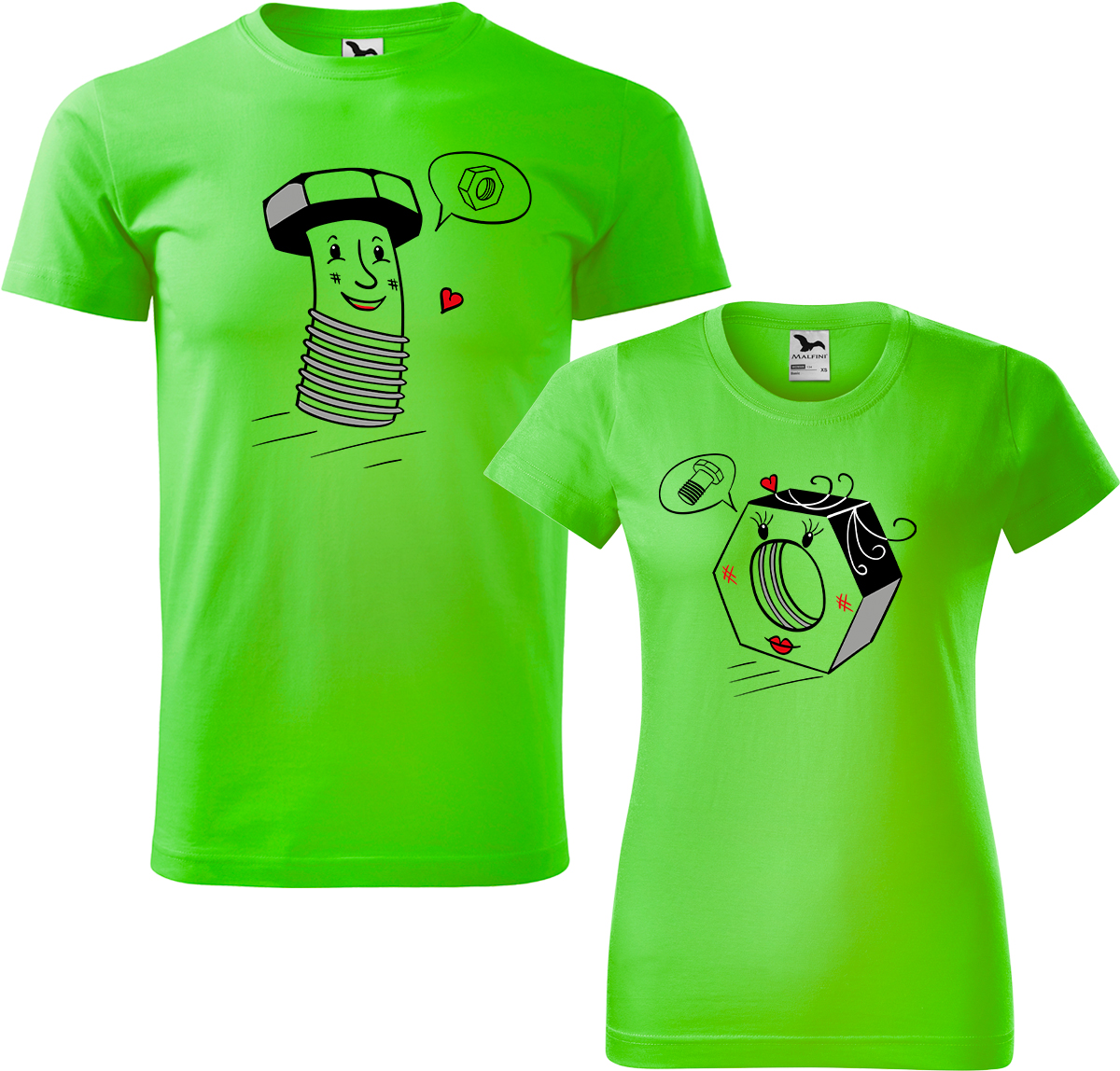 Trička pro páry - Šroubek a matička Barva: Apple Green (92), Velikost dámské tričko: 3XL, Velikost pánské tričko: 4XL