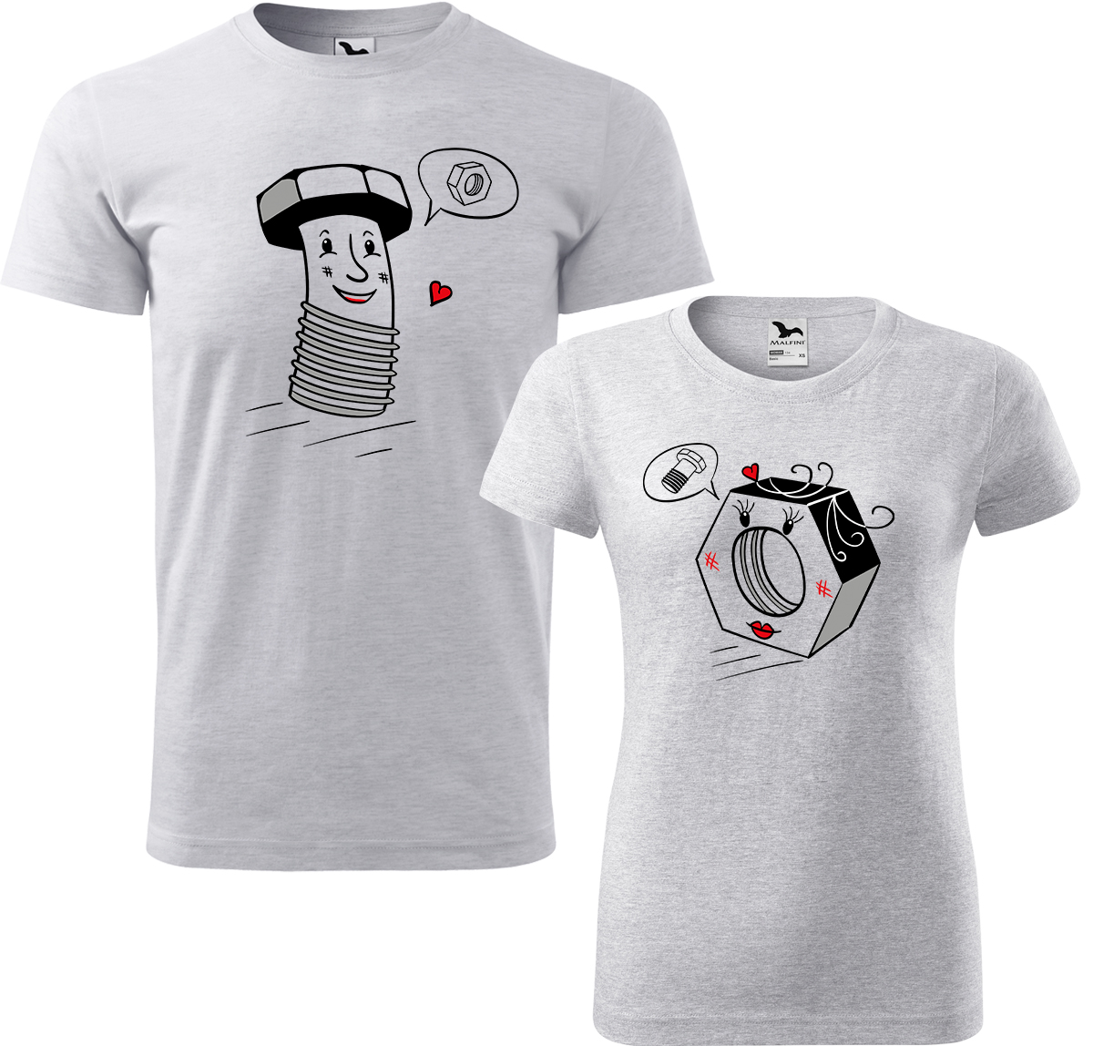 Trička pro páry - Šroubek a matička Barva: Světle šedý melír (03), Velikost dámské tričko: XL, Velikost pánské tričko: XL
