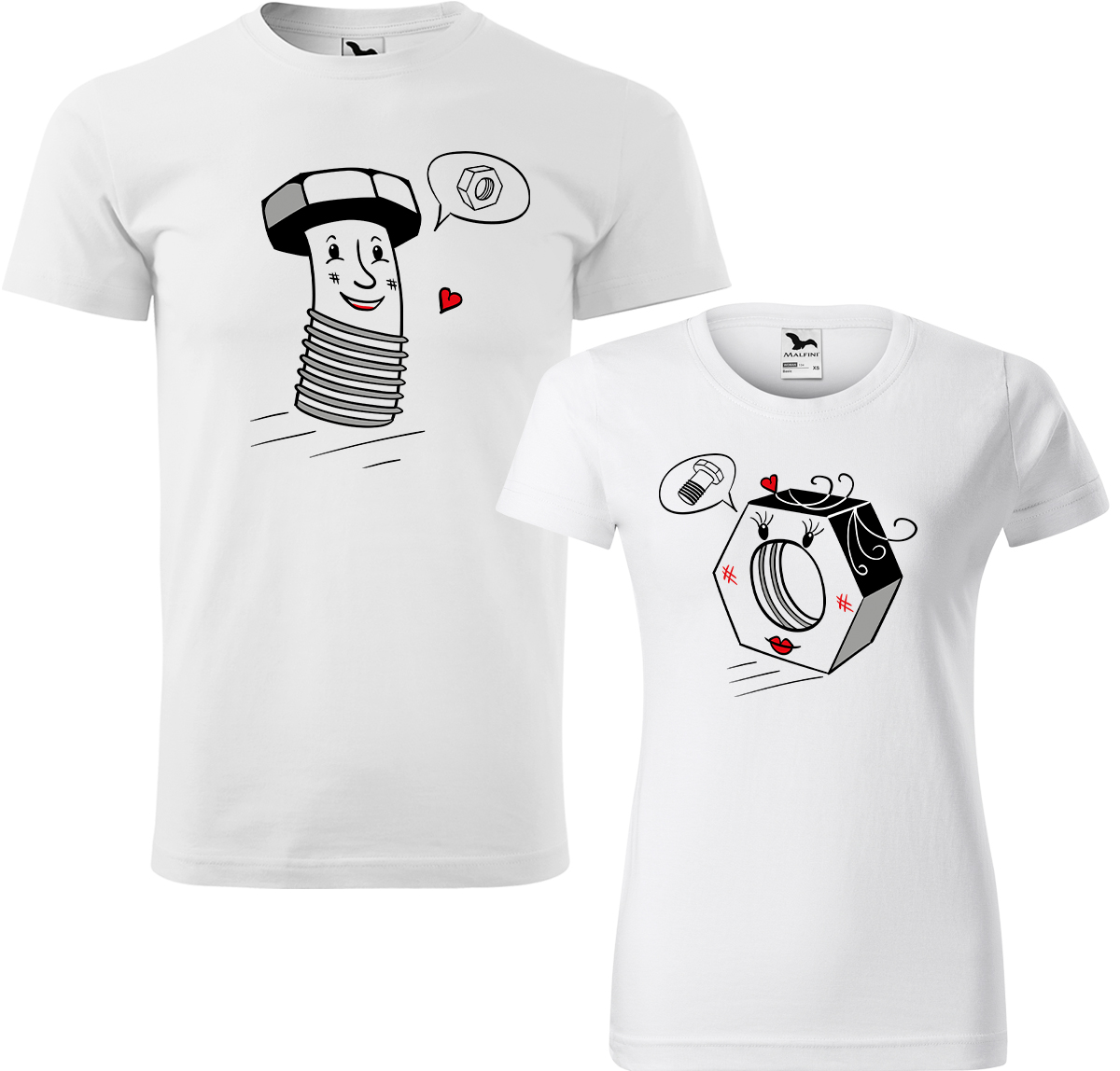 Trička pro páry - Šroubek a matička Barva: Bílá (00), Velikost dámské tričko: L, Velikost pánské tričko: XL