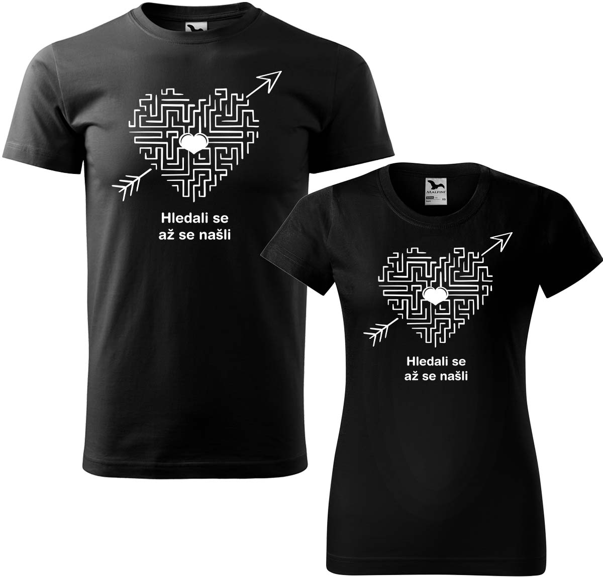 Trička pro páry - Hledali se, až se našli (srdce) Barva: Černá (01), Velikost dámské tričko: XL, Velikost pánské tričko: XL