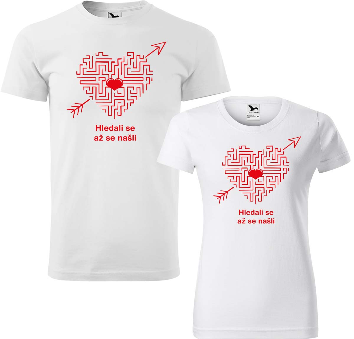 Trička pro páry - Hledali se, až se našli (srdce) Barva: Bílá (00), Velikost dámské tričko: L, Velikost pánské tričko: XL