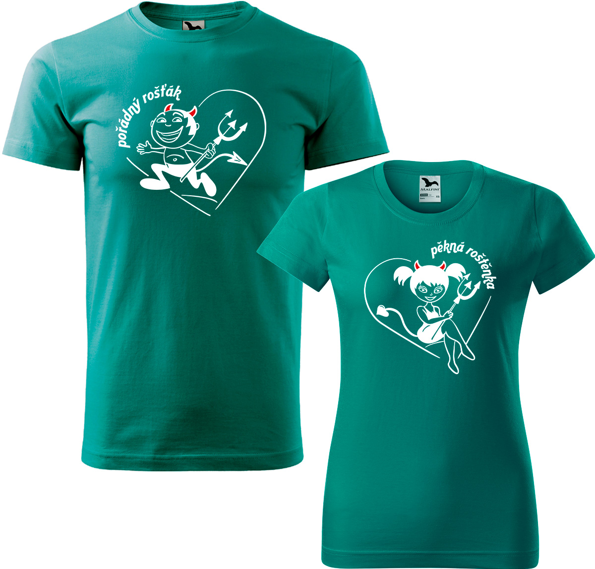 Trička pro páry - Rošťák a roštěnka Barva: Emerald (19), Velikost dámské tričko: 3XL, Velikost pánské tričko: 4XL