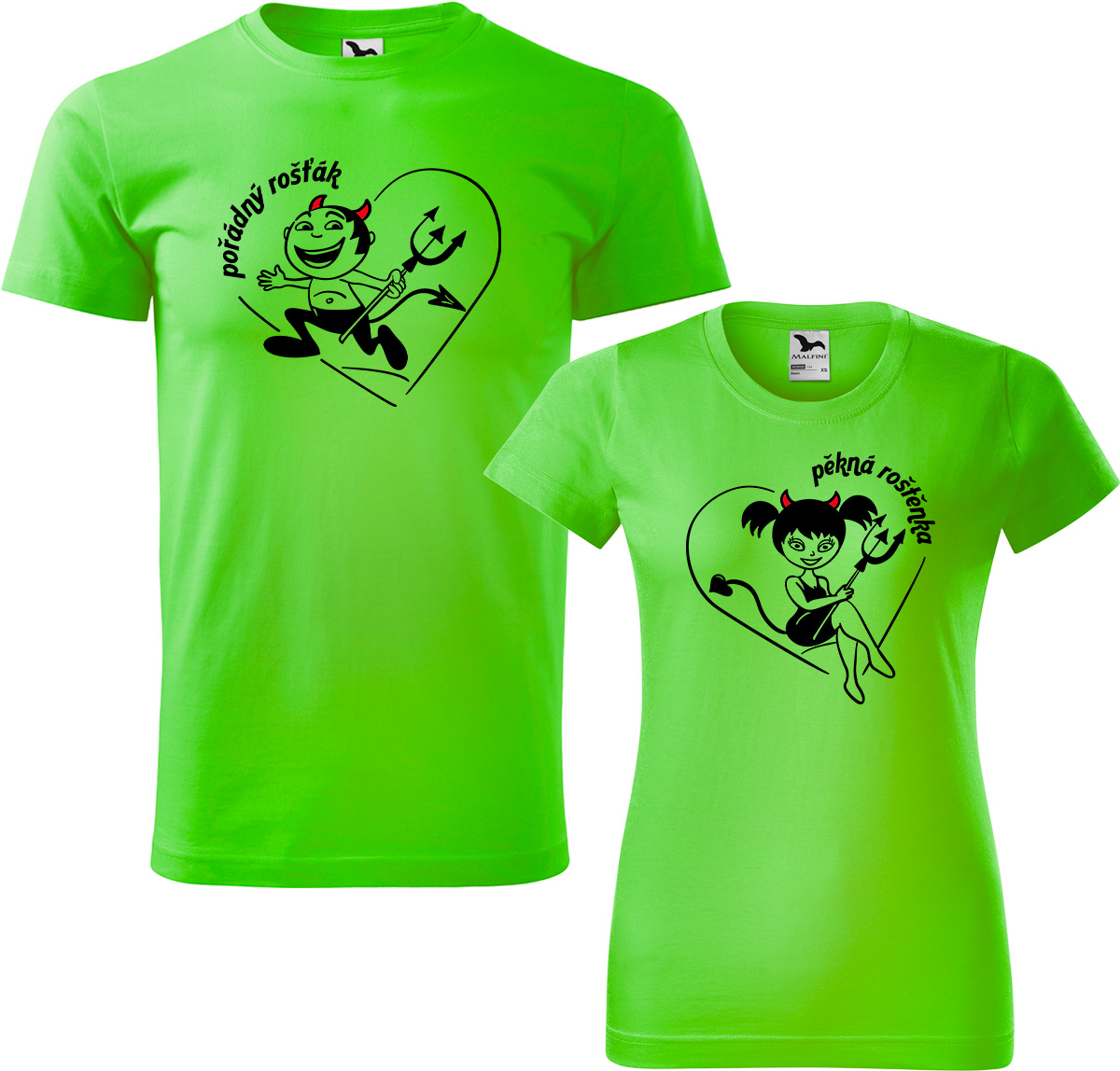 Trička pro páry - Rošťák a roštěnka Barva: Apple Green (92), Velikost dámské tričko: 3XL, Velikost pánské tričko: 4XL