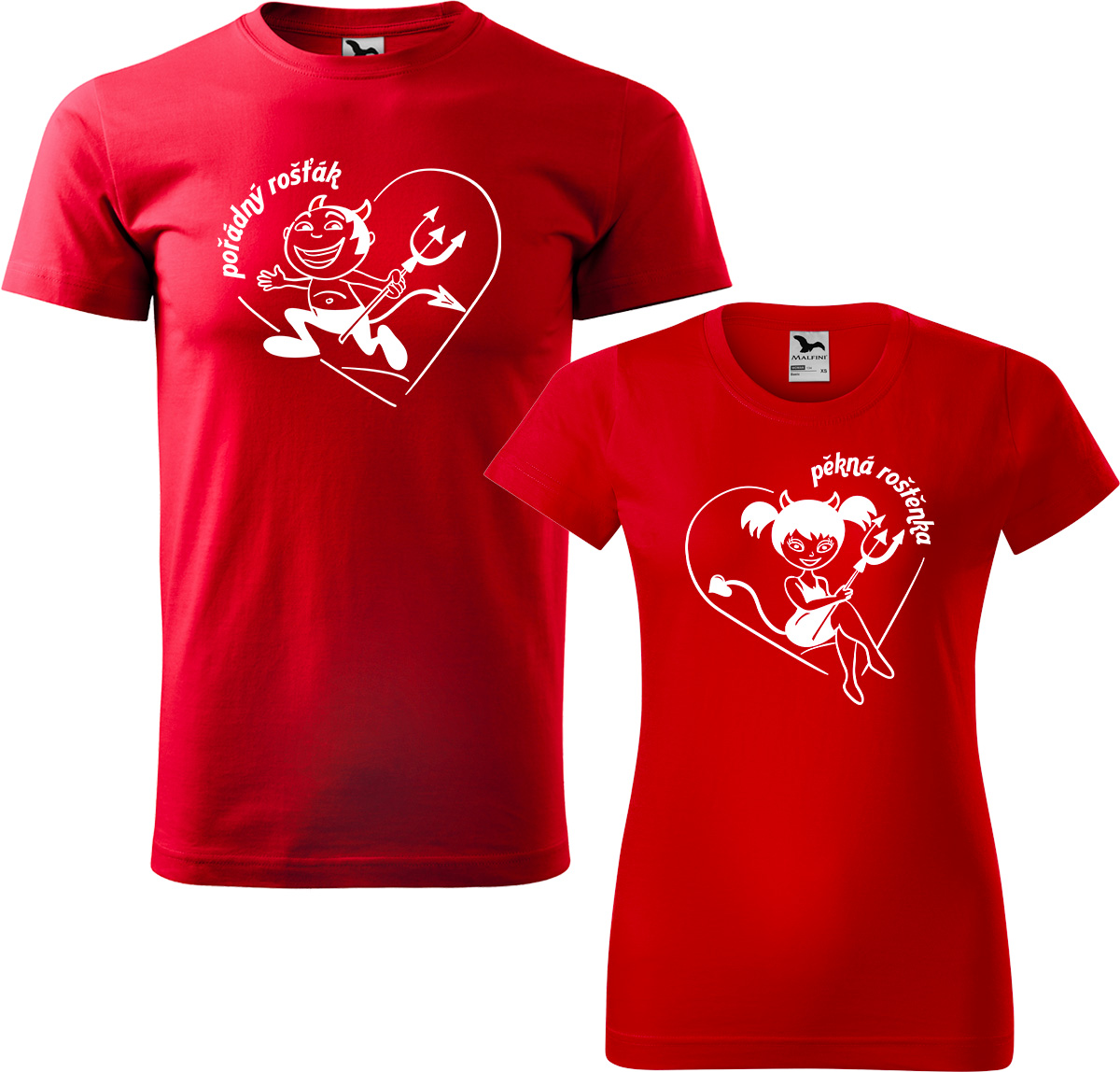 Trička pro páry - Rošťák a roštěnka Barva: Červená (07), Velikost dámské tričko: XL, Velikost pánské tričko: XL