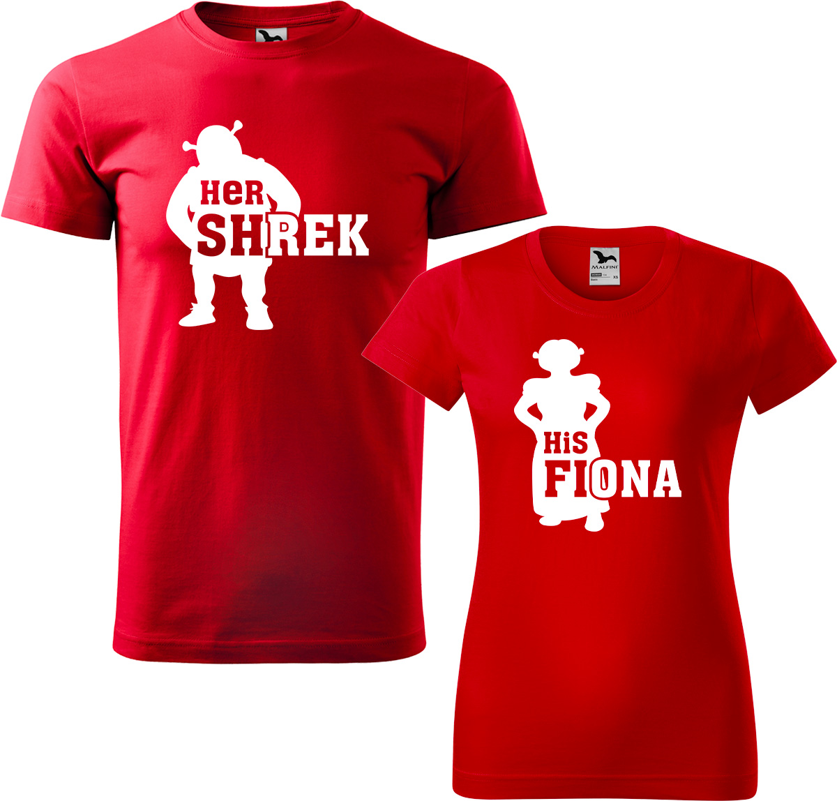 Trička pro páry - Shrek a Fiona Barva: Červená (07), Velikost dámské tričko: S, Velikost pánské tričko: M