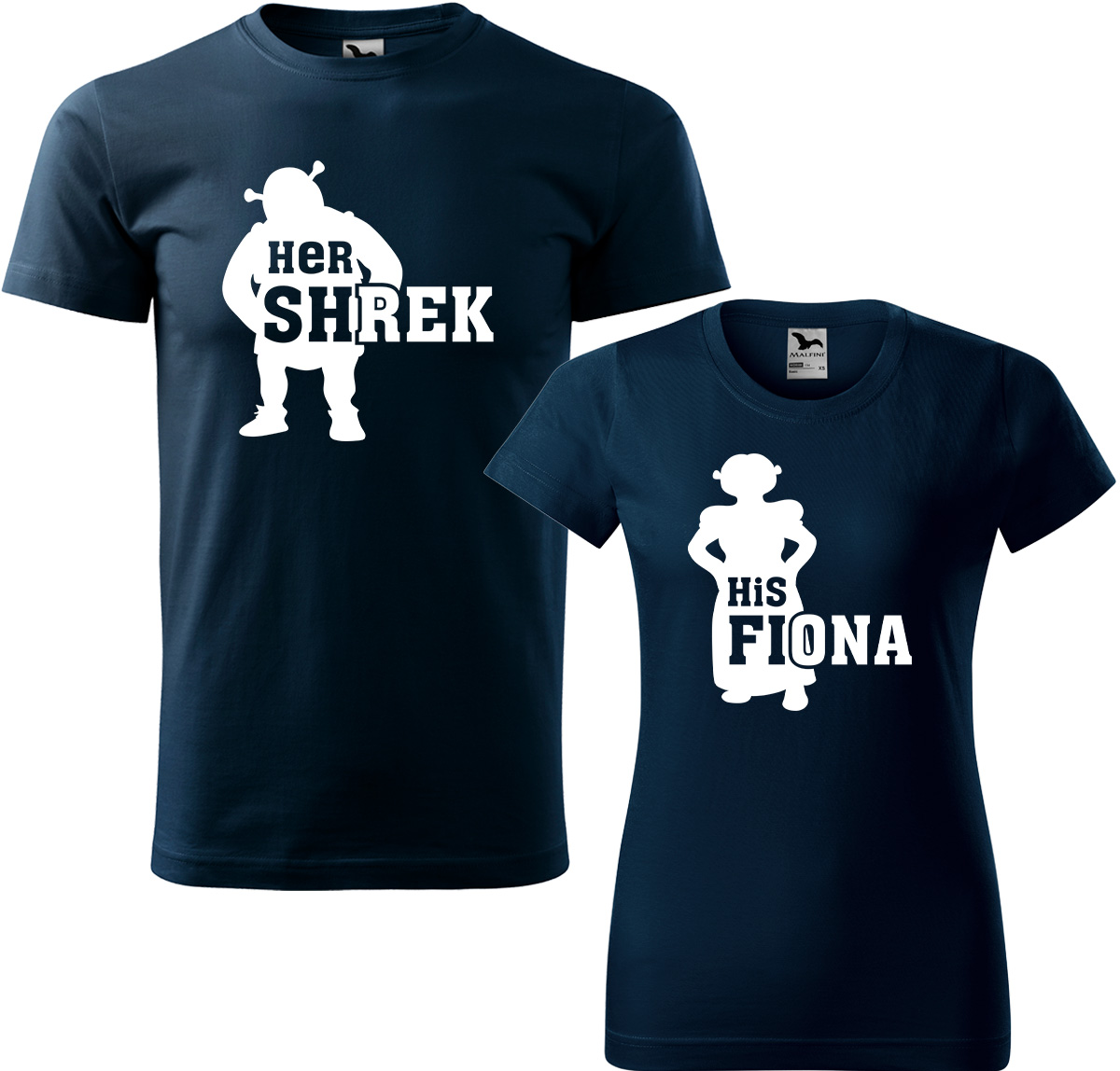 Trička pro páry - Shrek a Fiona Barva: Námořní modrá (02), Velikost dámské tričko: 3XL, Velikost pánské tričko: 4XL