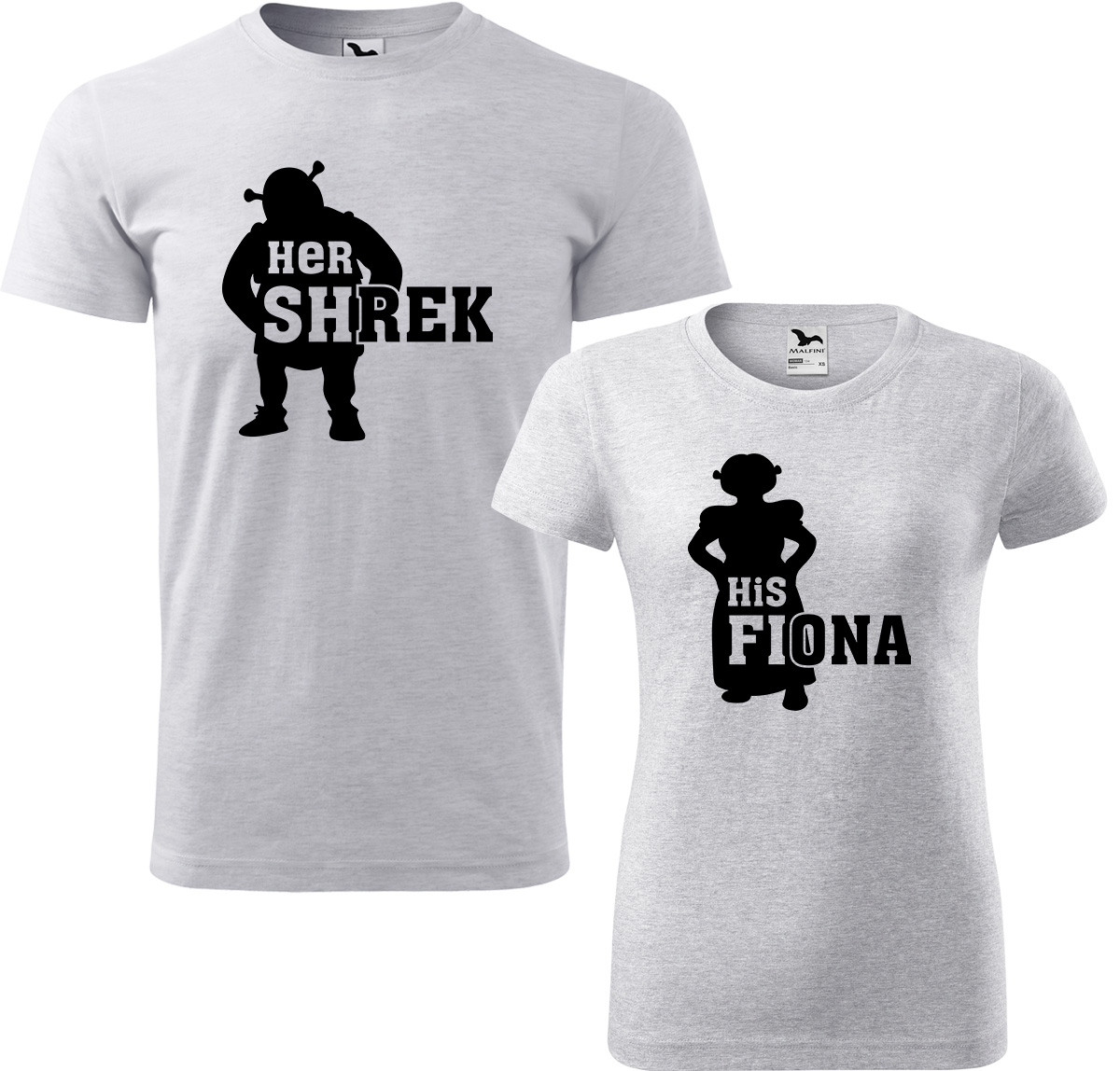 Trička pro páry - Shrek a Fiona Barva: Světle šedý melír (03), Velikost dámské tričko: 3XL, Velikost pánské tričko: 4XL