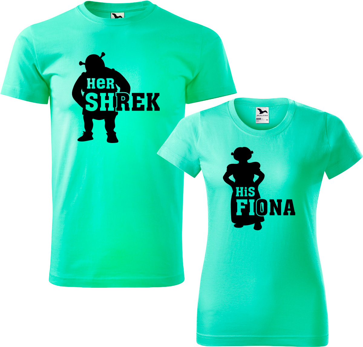 Trička pro páry - Shrek a Fiona Barva: Mátová (95), Velikost dámské tričko: L, Velikost pánské tričko: L