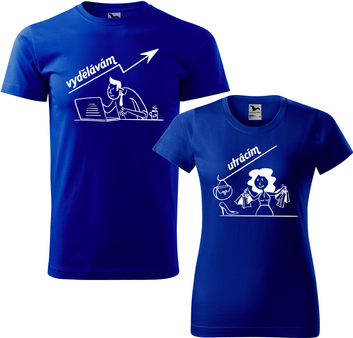 Trička pro páry - Vydělává, utrácí Barva: Královská modrá (05), Velikost dámské tričko: XL, Velikost pánské tričko: XL