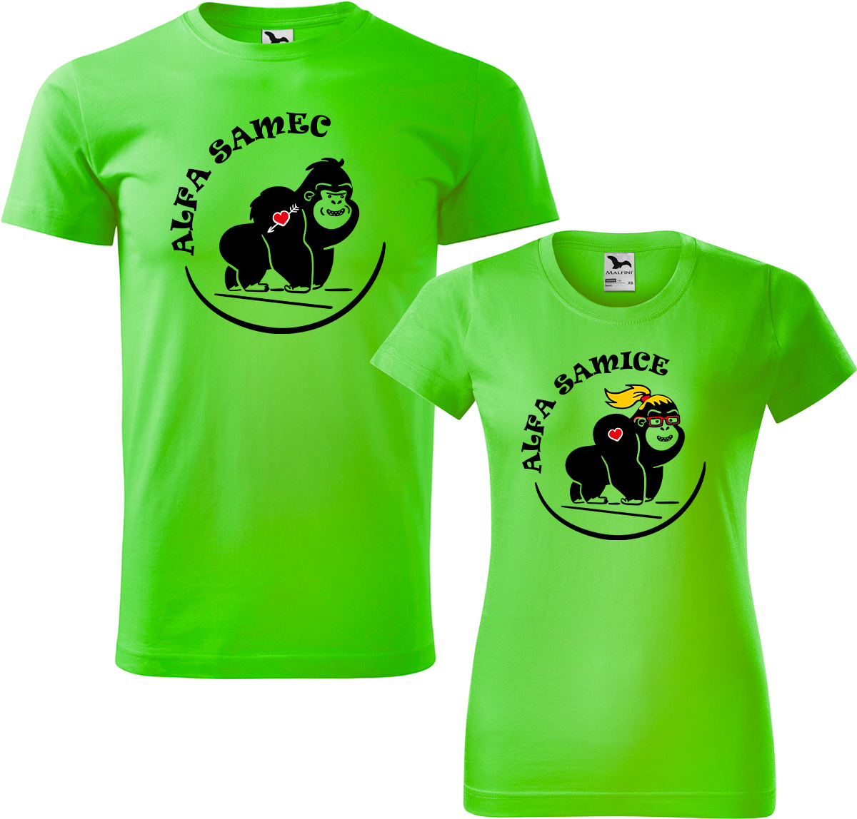 Trička pro páry - Alfa samec a alfa samice Barva: Apple Green (92), Velikost dámské tričko: 3XL, Velikost pánské tričko: 4XL