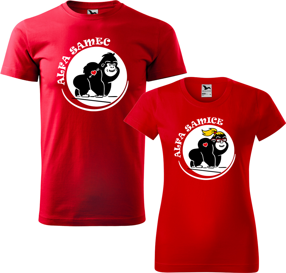 Trička pro páry - Alfa samec a alfa samice Barva: Červená (07), Velikost dámské tričko: L, Velikost pánské tričko: L
