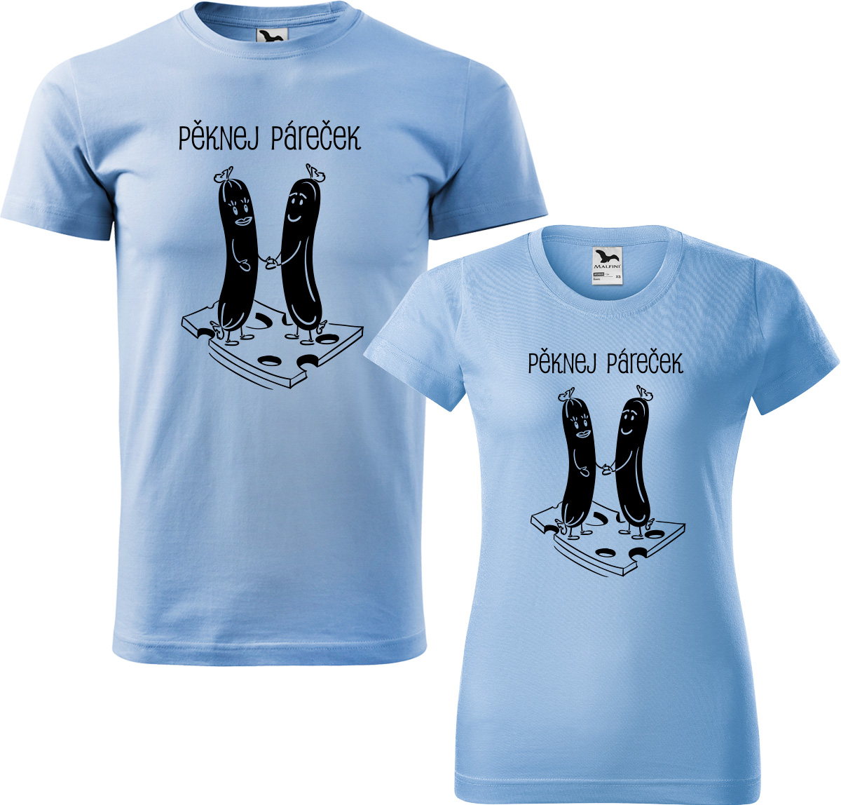 Trička pro páry - Pěknej páreček Barva: Nebesky modrá (15), Velikost dámské tričko: XL, Velikost pánské tričko: XL