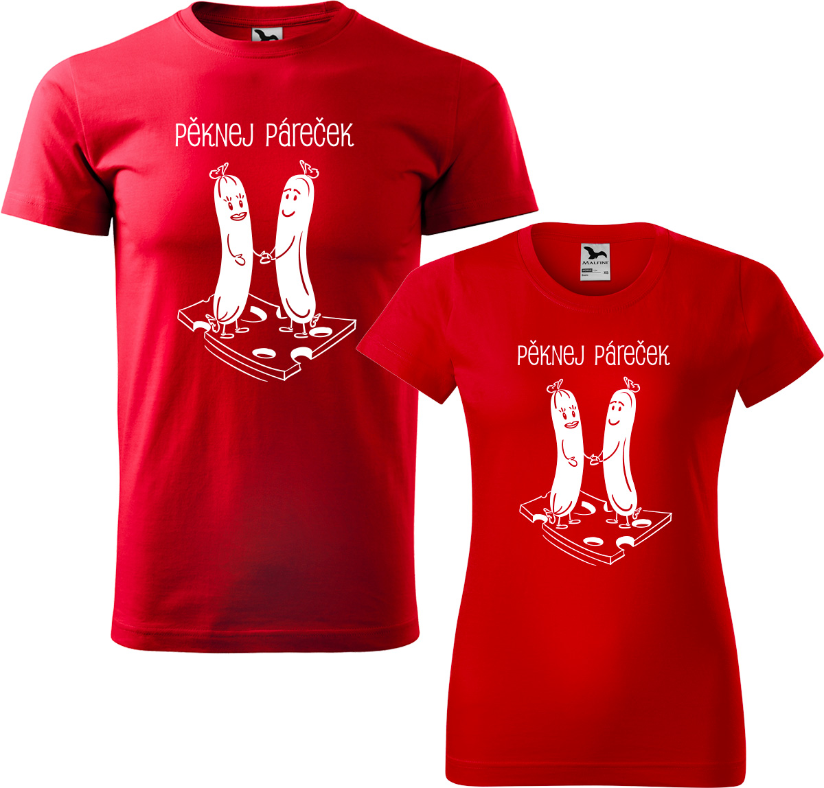 Trička pro páry - Pěknej páreček Barva: Červená (07), Velikost dámské tričko: L, Velikost pánské tričko: L
