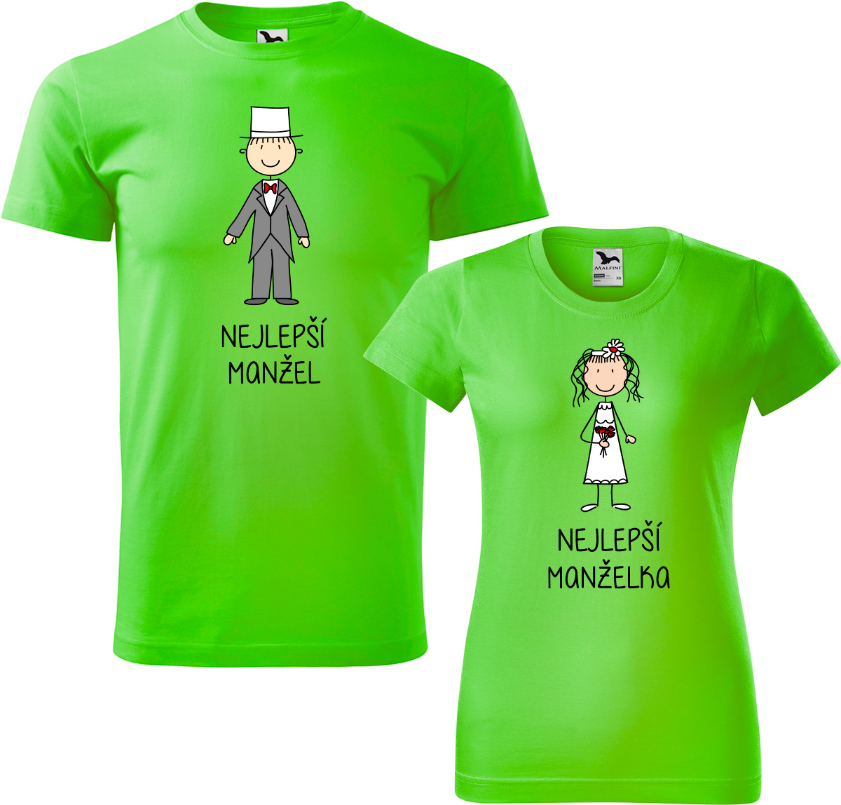 Trička pro páry - Nejlepší manžel a nejlepší manželka Barva: Apple Green (92), Velikost dámské tričko: XL, Velikost pánské tričko: 3XL