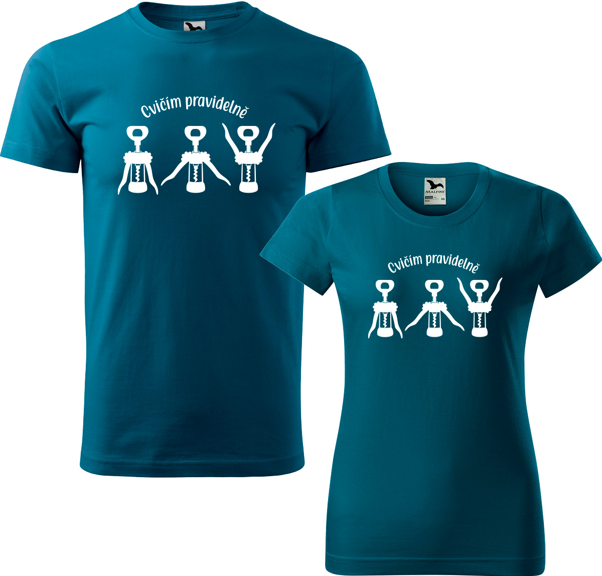 Trička pro páry - Cvičím pravidelně Barva: Petrolejová (93), Velikost dámské tričko: XL, Velikost pánské tričko: XL