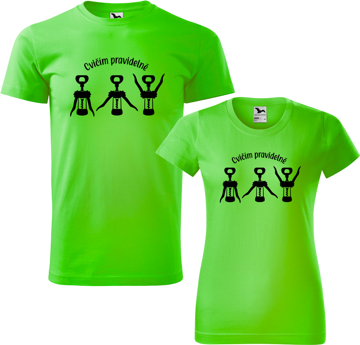 Trička pro páry - Cvičím pravidelně Barva: Apple Green (92), Velikost dámské tričko: S, Velikost pánské tričko: XL