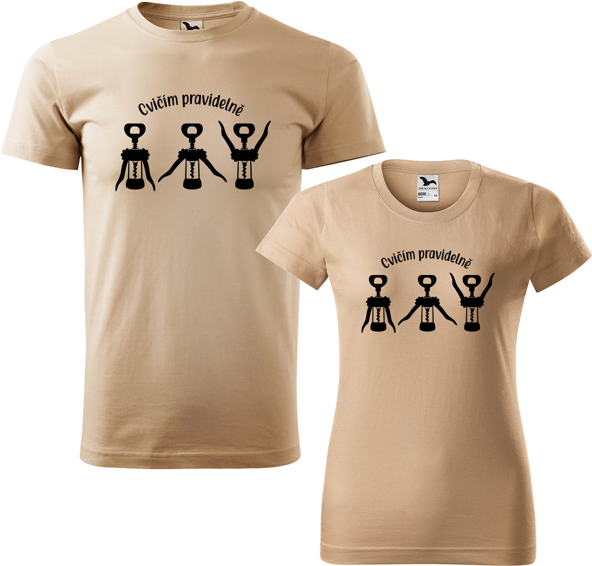 Trička pro páry - Cvičím pravidelně Barva: Písková (08), Velikost dámské tričko: M, Velikost pánské tričko: M