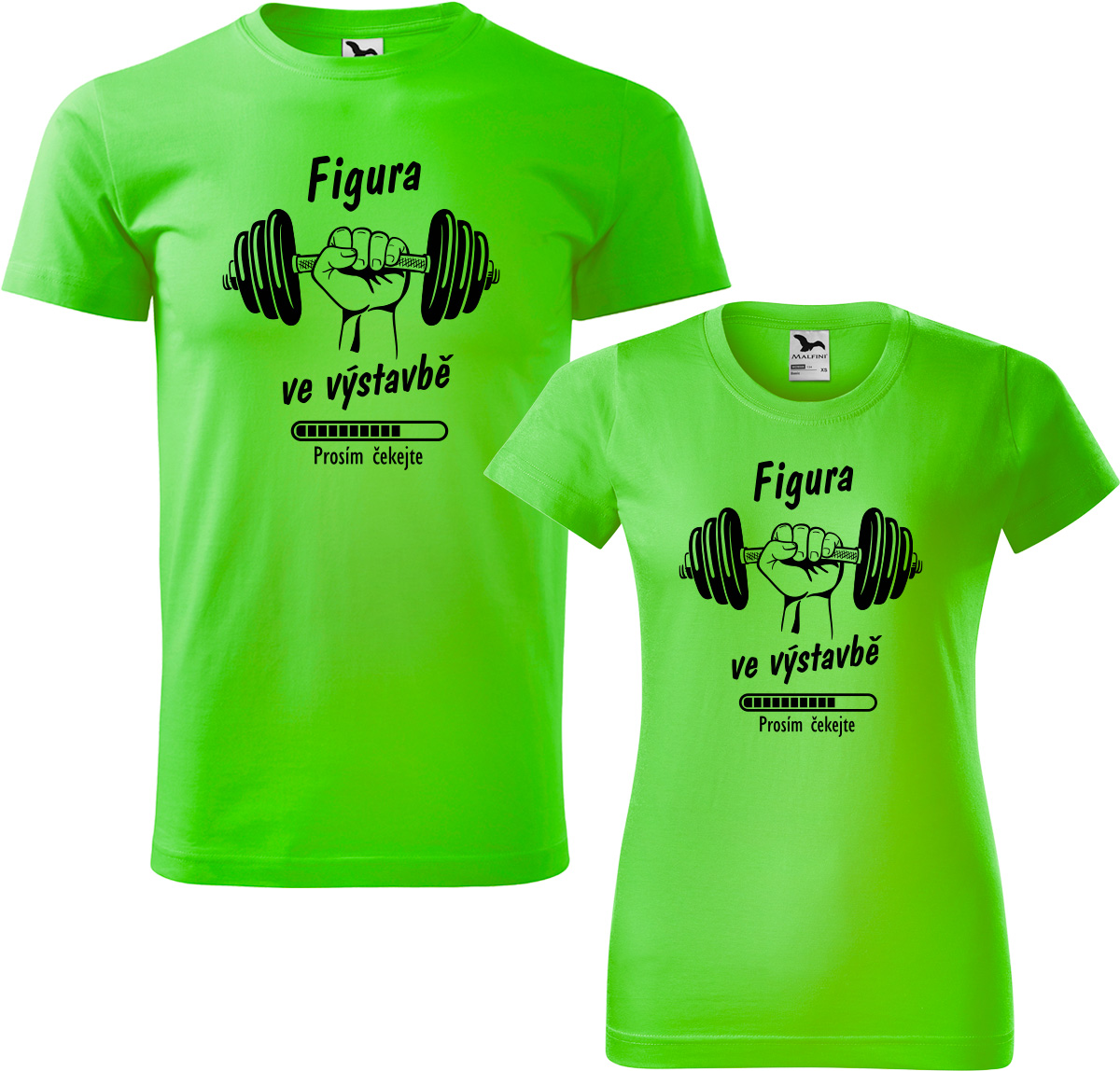 Trička pro páry - Figura ve výstavbě Barva: Apple Green (92), Velikost dámské tričko: S, Velikost pánské tričko: XL