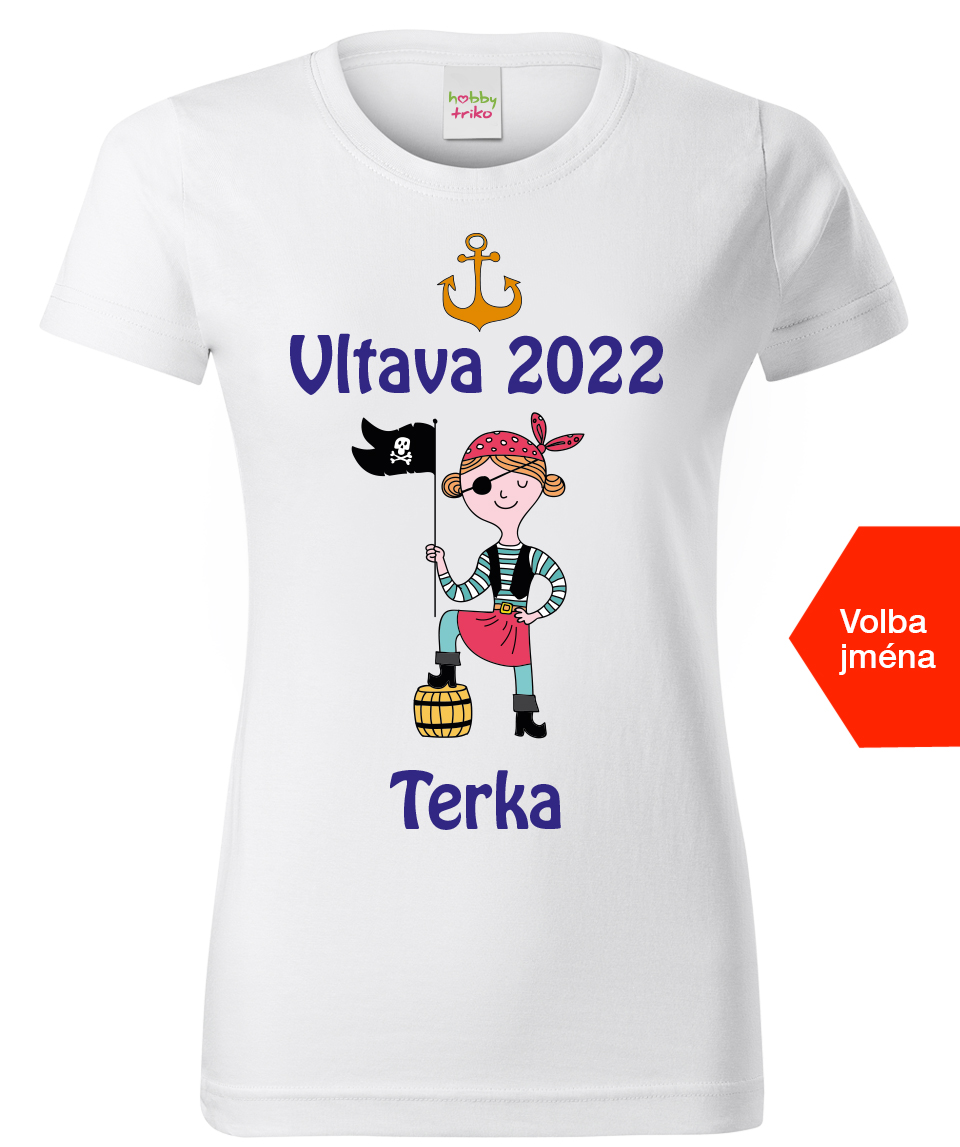 Dámské vodácké tričko s vlastním potiskem - Pirátka Velikost: XL, Barva: Bílá (00), Střih: dámský