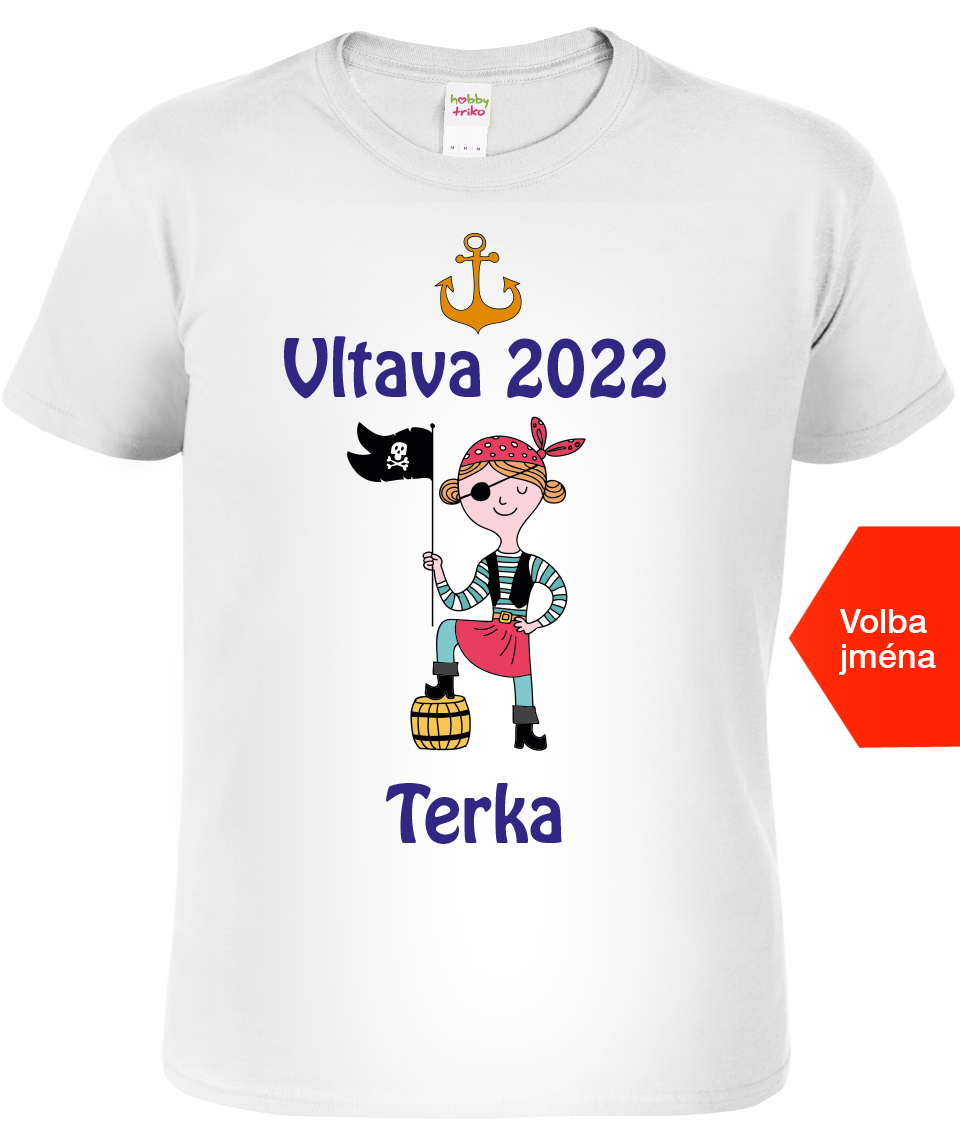 Dětské vodácké tričko s vlastním potiskem - Pirátka Velikost: 12 let / 158 cm, Barva: Bílá (00), Délka rukávu: Krátký rukáv