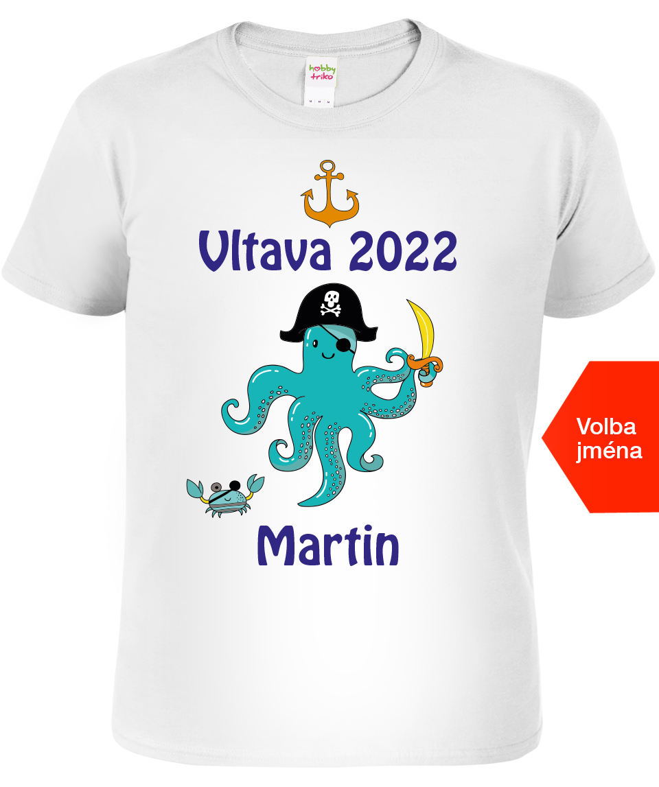Pánské vodácké tričko s vlastním potiskem - Chobotnice Velikost: M, Barva: Bílá (00), Střih: pánský
