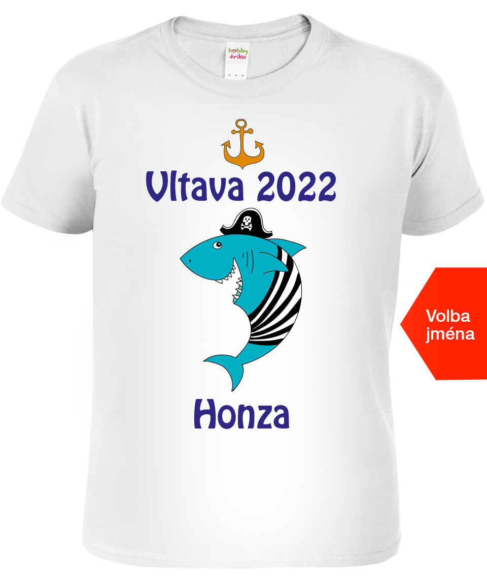 Pánské vodácké tričko s vlastním potiskem - Žralok Velikost: 4XL, Barva: Bílá (00), Střih: pánský