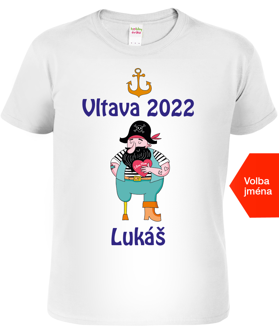 Pánské vodácké tričko s vlastním potiskem - Starý pirát Velikost: S, Barva: Bílá (00), Střih: pánský