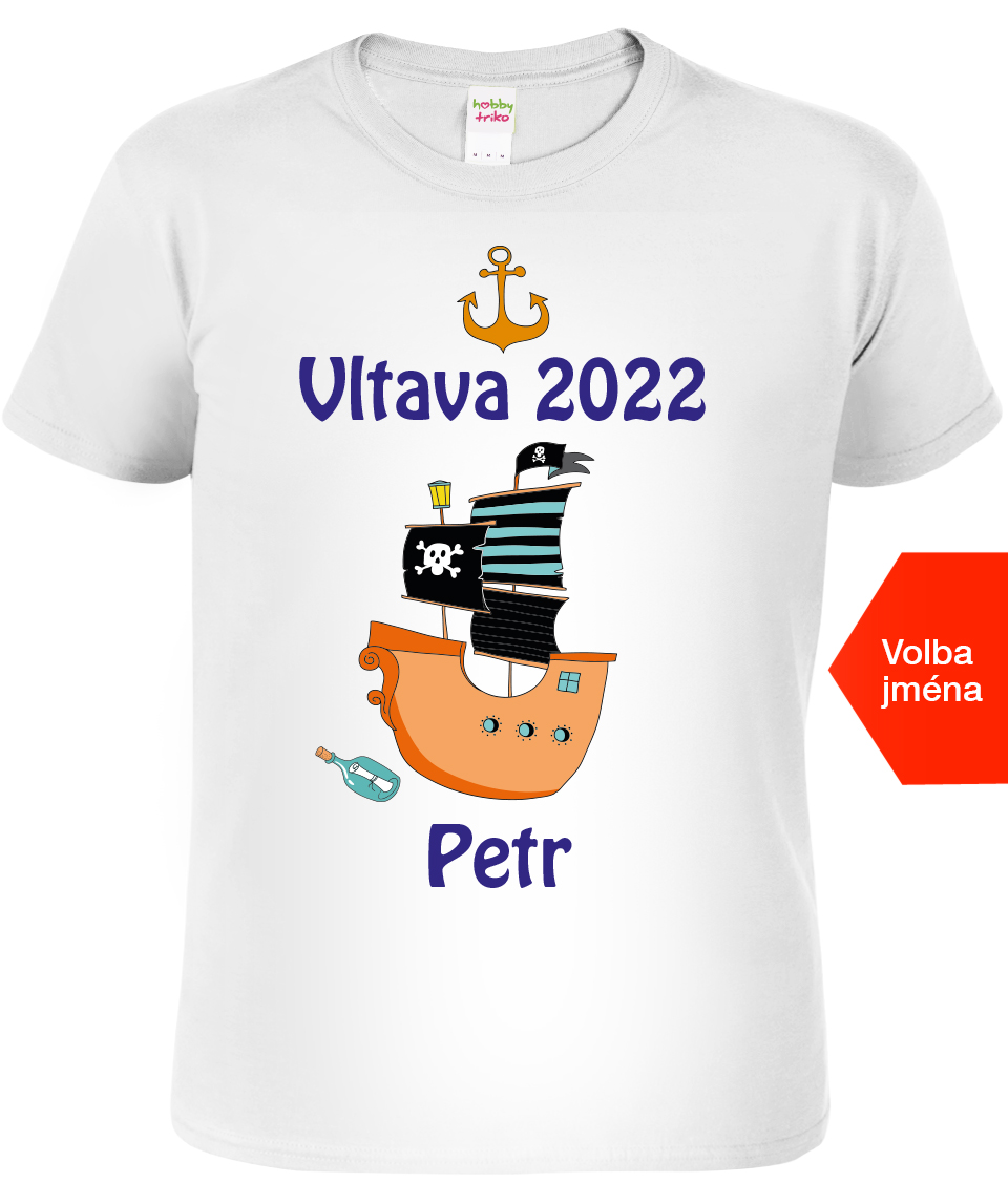 Pánské vodácké tričko s vlastním potiskem - Pirátská loď Velikost: 4XL, Barva: Bílá (00), Střih: pánský