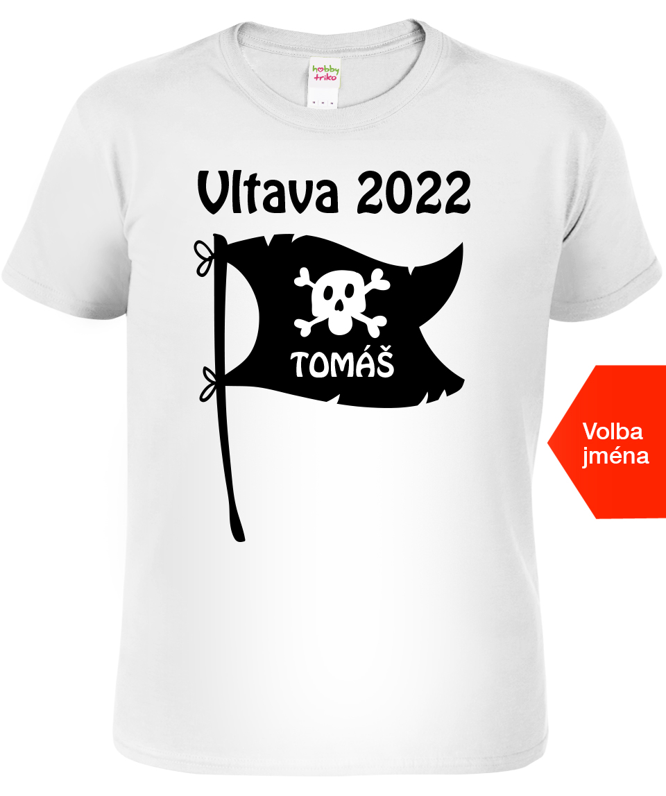 Pánské vodácké tričko s vlastním potiskem - Pirátská vlajka Velikost: L, Barva: Bílá (00), Střih: pánský