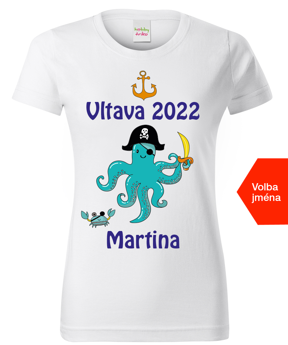 Dámské vodácké tričko s vlastním potiskem - Chobotnice Velikost: M, Barva: Bílá (00), Střih: dámský