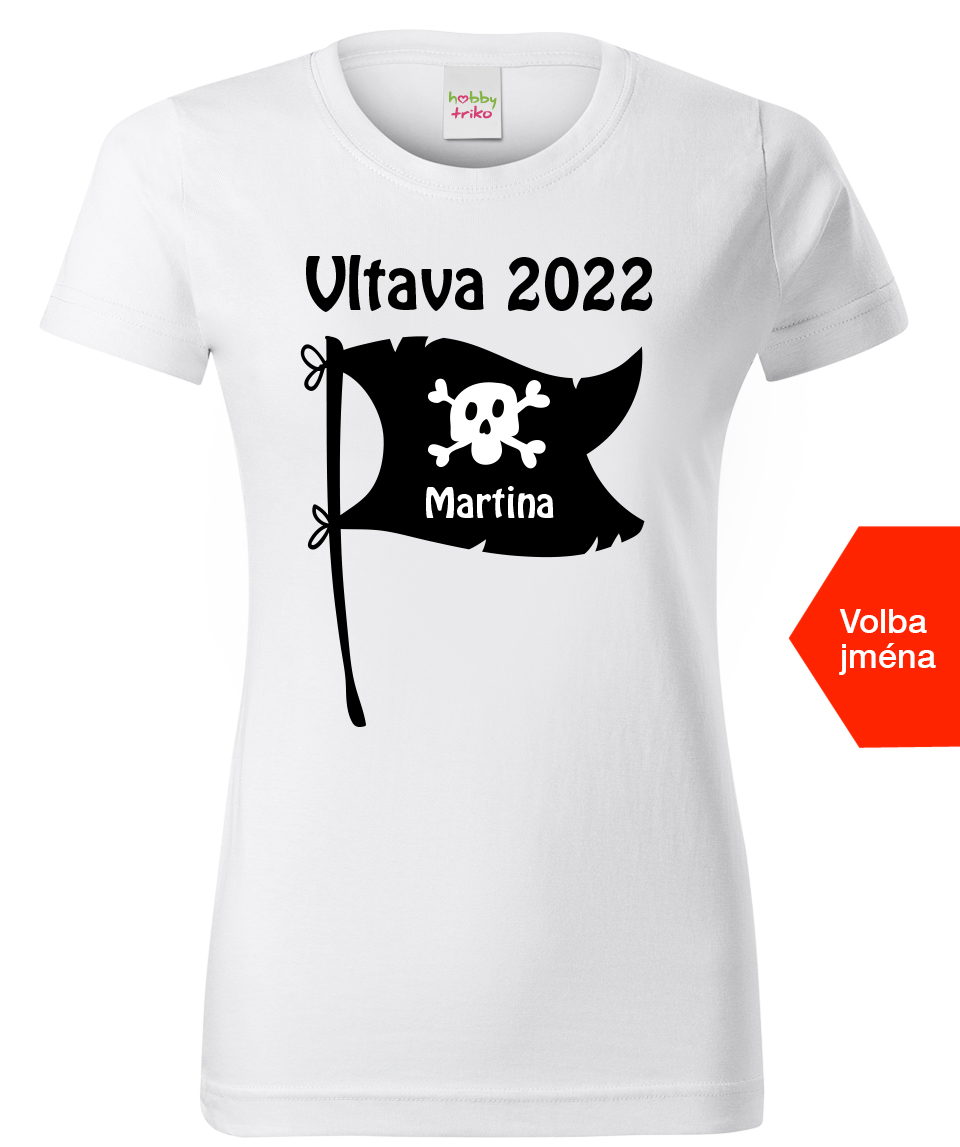 Dámské vodácké tričko s vlastním potiskem - Pirátská vlajka Velikost: 3XL, Barva: Bílá (00), Střih: dámský