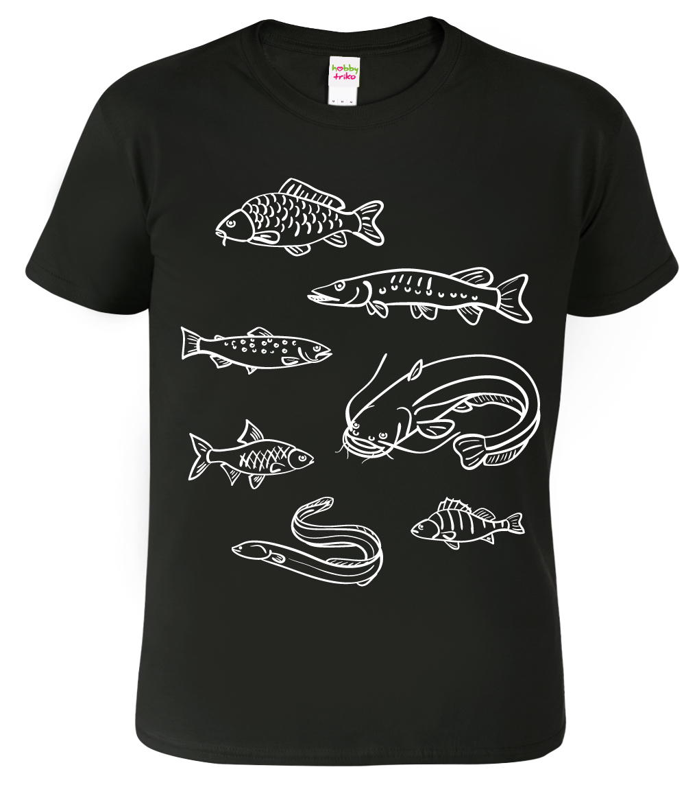 Rybářské tričko - Ryby našich vod Velikost: 4XL, Barva: Černá (01)