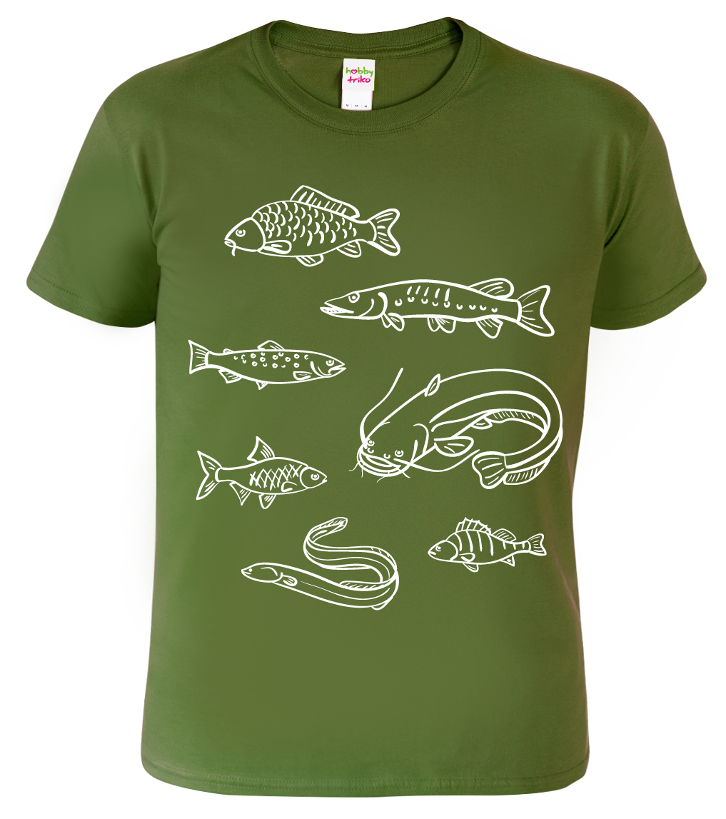 Rybářské tričko - Ryby našich vod Velikost: S, Barva: Military 60