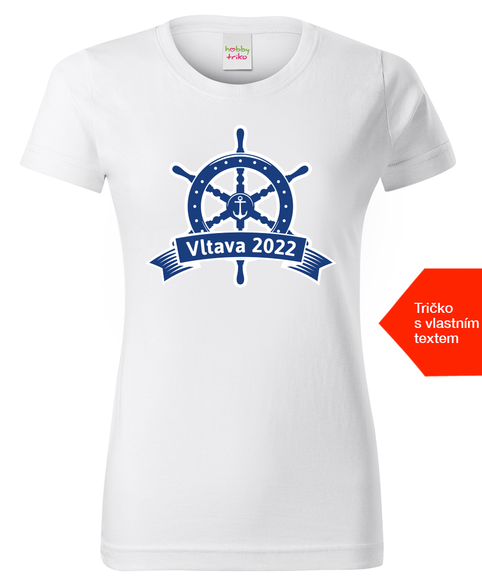 Dámské vodácké tričko s vlastním potiskem - Námořní kormidlo Velikost: S, Barva: Bílá (00), Střih: dámský