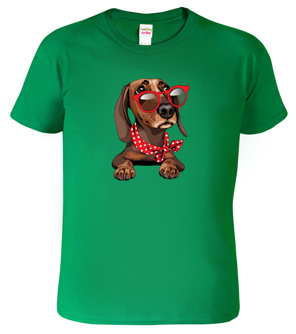 Pánské tričko s jezevčíkem - Jezevčík v brýlích Velikost: XL, Barva: Středně zelená (16)
