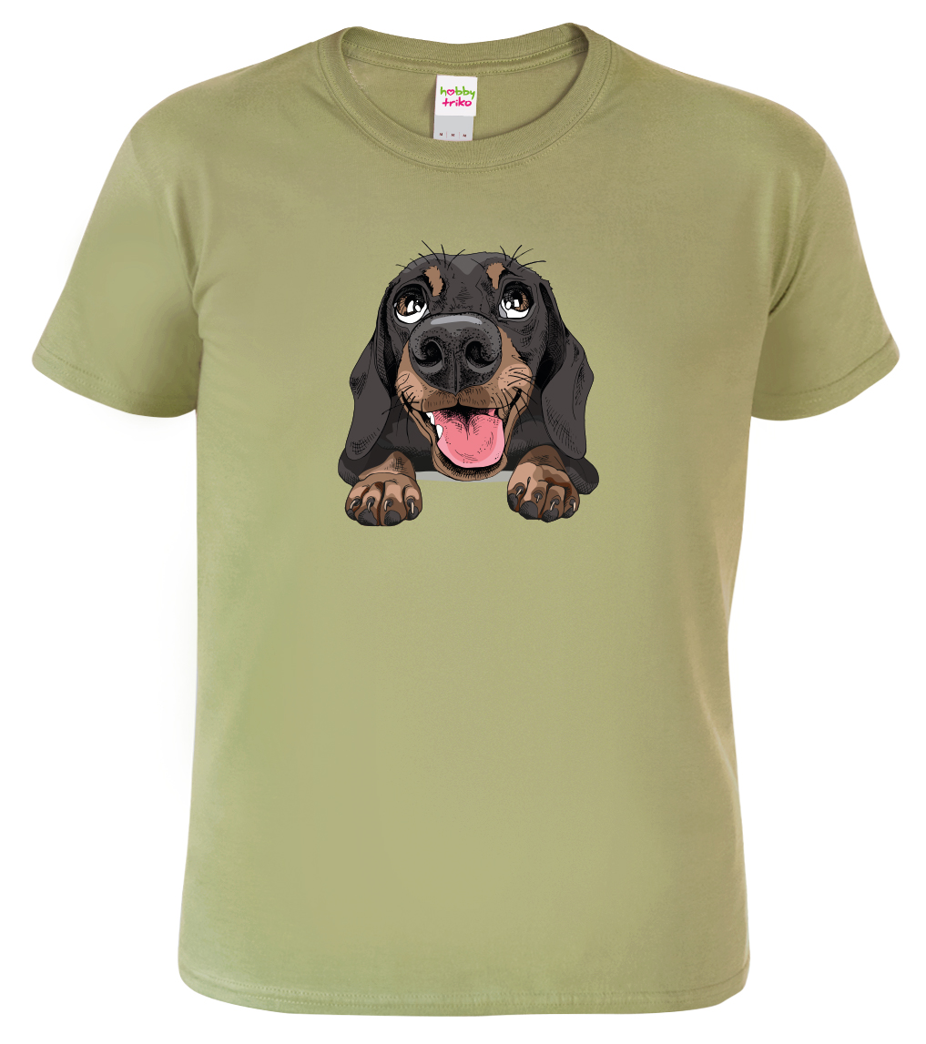 Pánské tričko s jezevčíkem - Vysmátej jezevčík Velikost: 4XL, Barva: Světlá khaki (28), Střih: pánský