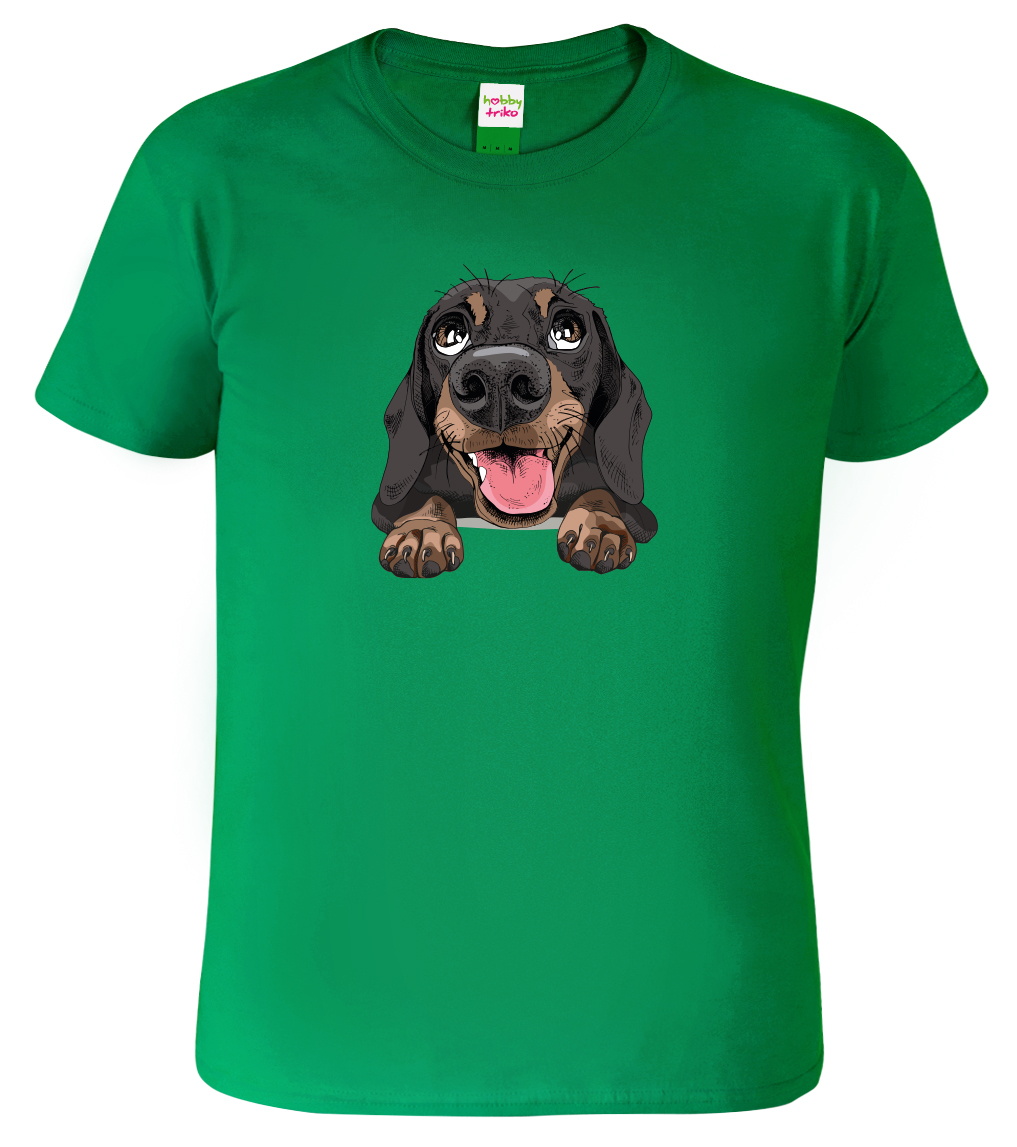 Pánské tričko s jezevčíkem - Vysmátej jezevčík Velikost: 4XL, Barva: Středně zelená (16), Střih: pánský